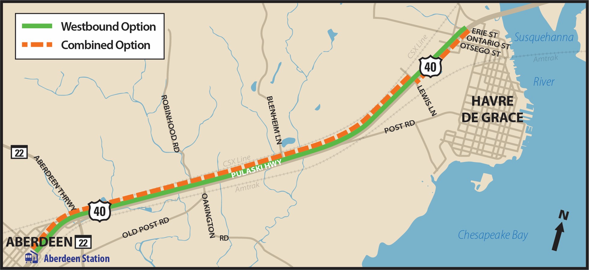 US 40 Shared-Use Path Options Map