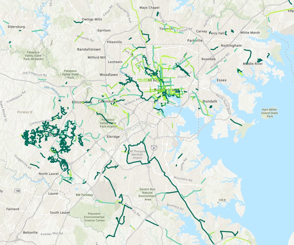 Image is of existing bicycle and shared-use facilities